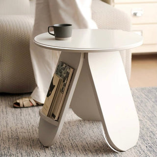 White Compact Round Side Table with Storage Magazine Rack and Coffee Table