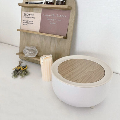 Wood-look x White Desktop Dustbin with Lid