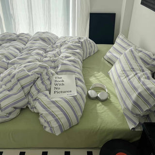 Purple Multi Stripe Cotton Duvet Cover Set 2 Sizes  All Seasons