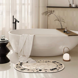 Monochrome floral pattern bath mat 50x80cm quick-drying