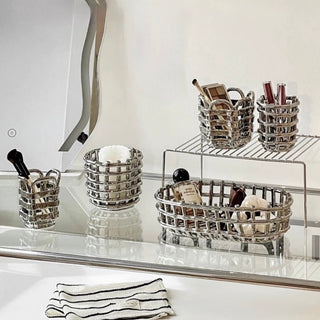 Silver Woven Oval Ceramic Basket for Small Item Storage