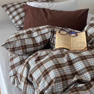 Blue Checkered Cotton Duvet Cover Set   All Seasons