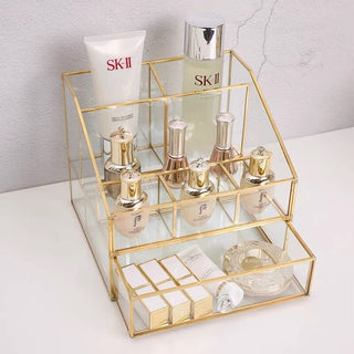 Gold Clear Cosmetic Storage Drawer Set of 2