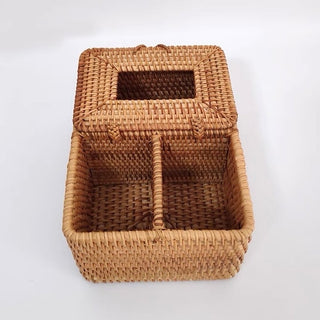 Rattan Multifunctional Tissue Case Storage Small Item Holder Remote Control Stand