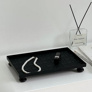 Legged Iron Frame Woven Leather Rectangular Tray