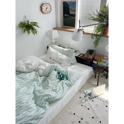 White and Green Stripe Duvet Cover Set