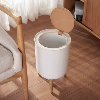 Wood-look x White Dustbin with Lid