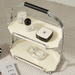 Stainless steel and acrylic two-tier storage rack with handlesin .
