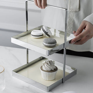 Handle-equipped silver frame square two-tier storage rack