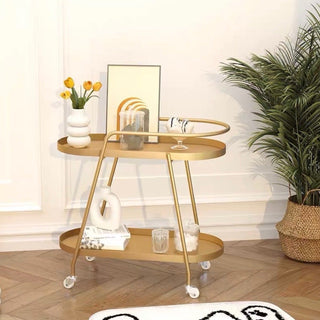 Oval-shaped storage wagon with castersin  side table