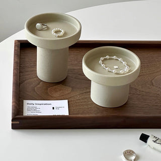 Natural Ceramic Footed Accessory Tray   Candle Holder