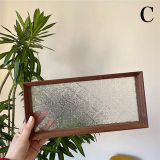 Wood x Embossed Glass Rectangular Tray   Small Item Holder