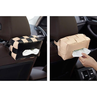 Braided Faux Leather Tissue Case    Checkerboard Pattern