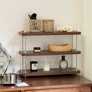 Wood Silver Three-Tier Storage Display Rack Perfume Storage