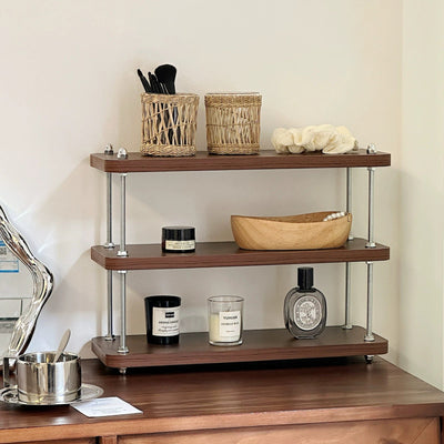 Wood Silver Three-Tier Storage Display Rack Perfume Storage