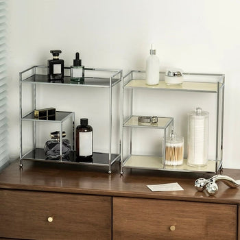 Silver Frame Multi-Tier Storage Display Rack  Monotone Perfume Storage