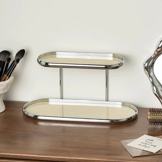 Silver Frame Oval Two-Tier Trayin  Storage Rack Monotone