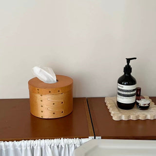 Shaker Box Natural Round Tissue Case  Wood