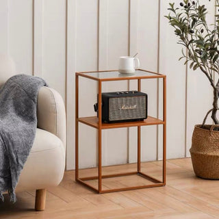 Iron Glass Storage Side Table