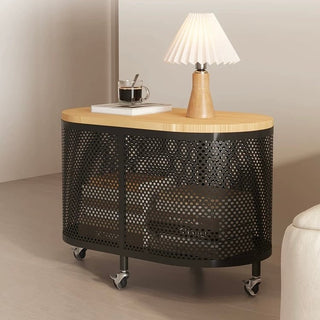 Wheeled Wood Lid Storage Oval Side Table