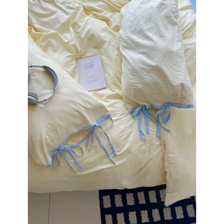 Yellow Side Ribbon Plain Piping Duvet Cover Set 2 Sizes  Bed Cover All Seasons Year-Round