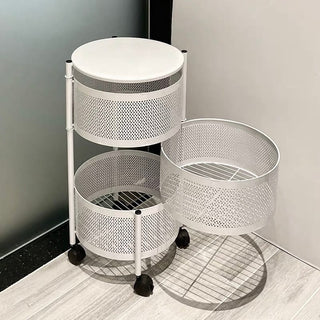 Castered Round Storage Wagon White Side Table