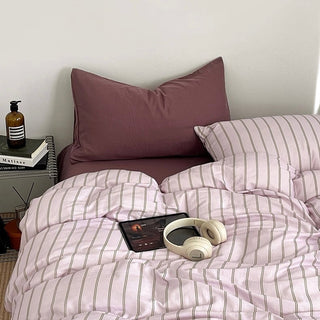 Mauve Pink Stripe Soft Cotton Duvet Cover Set   Bed Cover  All Seasons  Year-Round