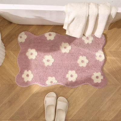 Wave Flower Absorbent Bath Mat 50x80 Door Entrance Mat Non-Slip