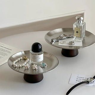 Wood Legged Stainless Steel Silver Tray 2 Sizes  Stand Storage