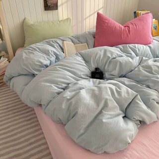 Pink Mix Color Solid Cotton Duvet Cover Set  Bed Cover All Season