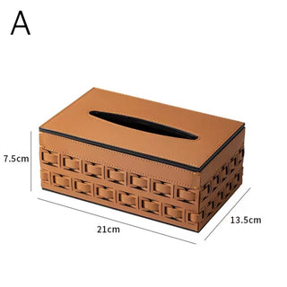 Braided Geometric Pattern Leather Tissue Box  Tissue Case