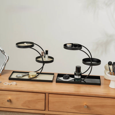 Black Frame Curved Storage Three-Tier Tray Rack