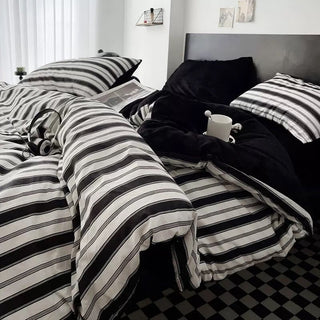 Black Multi Stripe Winter Duvet Cover Set