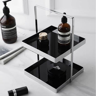Handle-equipped silver frame square two-tier storage rack