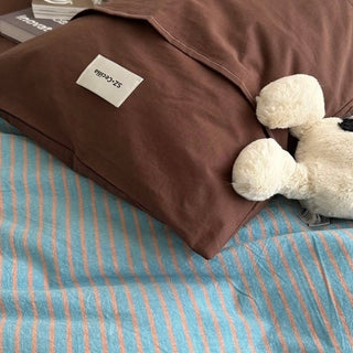 Blue Brown Pin Stripe Cotton Duvet Cover Set 2 Sizes  All Seasons