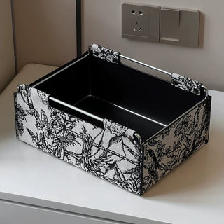Leather Jacquard Silver Frame Storage Basket Small Item Holder