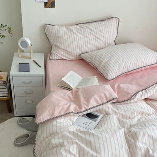 Stitch Color Stripe Cotton Duvet Cover Set
