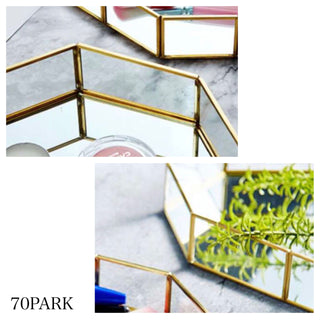 Gold Frame Polygonal Mirror Accessory Tray