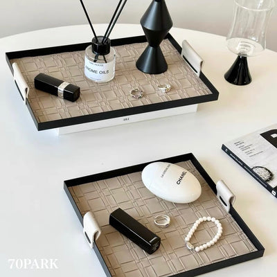 Tray with handle iron woven leather 4 types