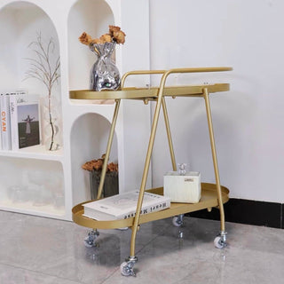 Oval-shaped storage wagon with castersin  side table