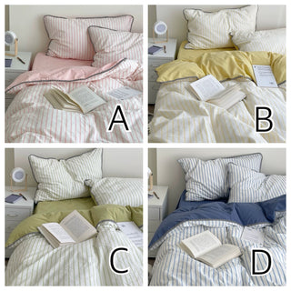 Stitch Color Stripe Cotton Duvet Cover Set