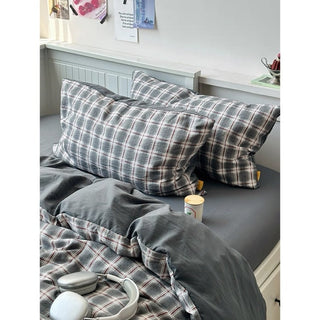 Gray Mix Check Pattern Duvet Cover Set 2 Sizes  All Seasons