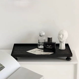 Legged Iron Frame Woven Leather Rectangular Tray