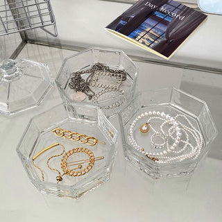 Clear glass lidded three-tier storage tray for small items