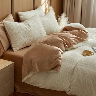 3D Pattern Two-tone Milk Velvet Winter Duvet Cover Set Bed Cover Bedding Cover