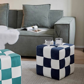 Cube-shaped checkerboard pattern stool ottoman checkerboard pattern