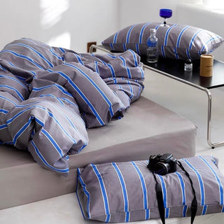 Gray Blue Stripe Duvet Cover Set  Bed Cover