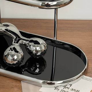 Silver Frame Oval Two-Tier Trayin  Storage Rack Monotone