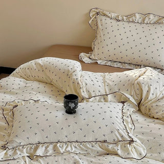 Mini Ribbon Pattern Frill Washed Cotton Duvet Cover Set
