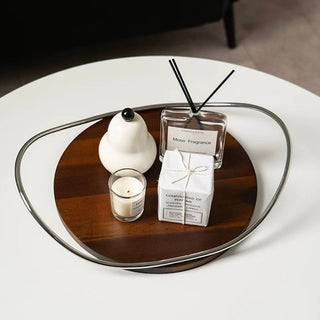 Stainless steel handle wood round display tray storage